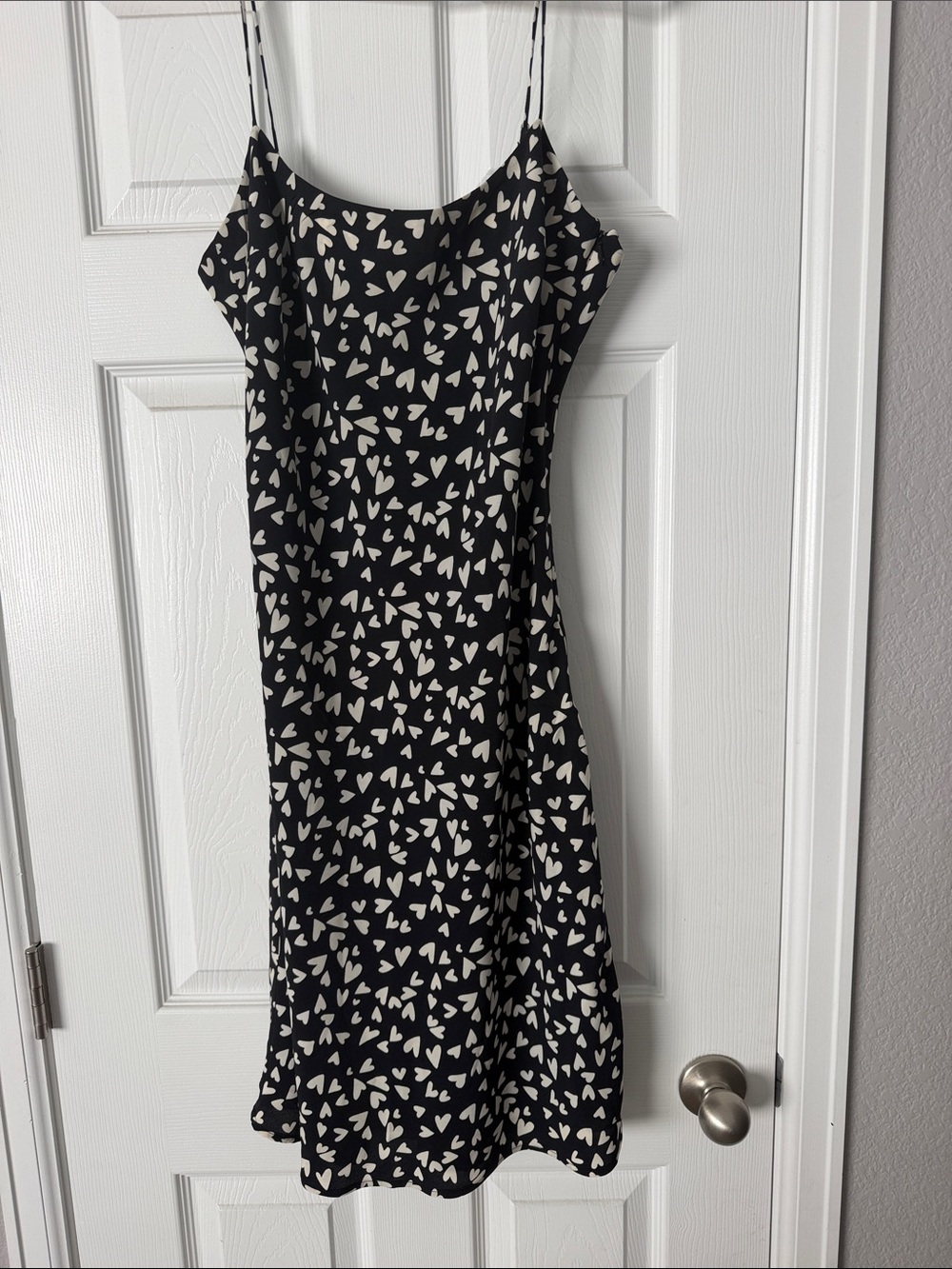 Abercrombie & Fitch Black Slip Dress with White Heart Print- Tall Medium